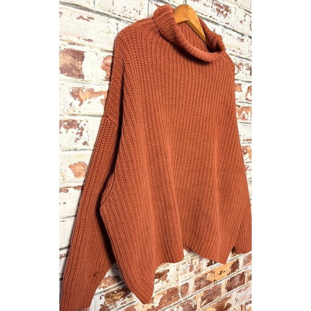 Free People Rust Swim Too Deep Oversized Cotton Blend Knit Turtleneck Sweater - Picture 6 of 12